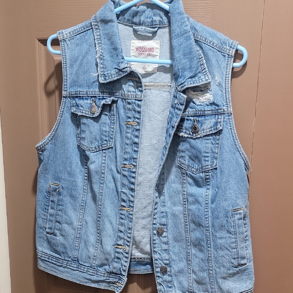Mossimo Supply Co. Blue Denim Distressed Vest